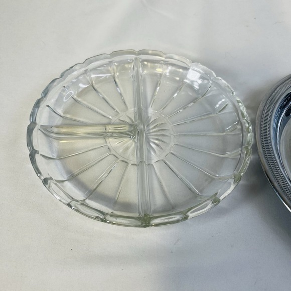 VTG‎ Continental Silver Co. Silver Glass Relish Tray Holiday 3 Sections 2 Pcs - Picture 6 of 8